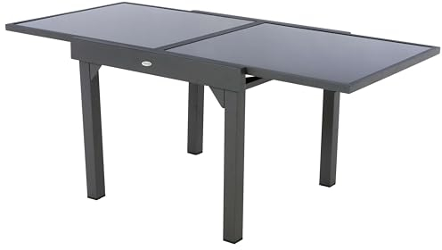 Miroytengo Mesa Exterior Extensible Piazza, Jardín Terraza, Aluminio y Cristal Templado Gris 90-180x90x76 cm