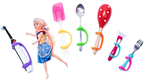 AIDBONES Universelles Greifhilfe-Armband, Besteckadapter, eingeschränkte Handbeweglichkeit, Kraftmangel, Demenz, Schlaganfall, Arthritis, ALS, Zerebralparese (Von Baby bis Erwachsener, 7er Pack)