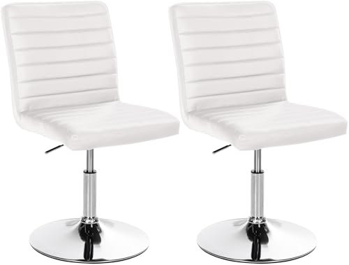 CLP 2er Set Esszimmerstuhl Elvas Kunstleder Bezug I Besucherstuhl Mit Fuß In Chromoptik I Höhenverstellbar, 360 Grad Drehbar Mit Bodenschonern, Farbe:weiß