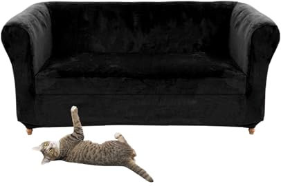 SYLC Stretch Samt Chesterfield Sofabezüge, Couch Abdeckung Mit Sitzkissenbezug Sofa Überwürfe Für Gebogene Settee Sessel Vintage Style (Black,Love+1pc 2-Seat)