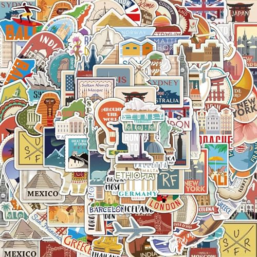 Weltreisen Sticker Set 100 Stück, Vintage Reisekarten-Aufklebern für Koffer, Auto, Fahrrad, Helm, Laptop, Skateboard, Motorrad - Stickerbomb, wasserdicht und langlebig