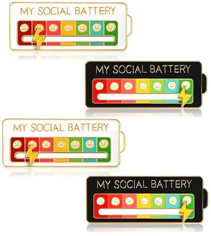 IKOPFLN 4 Stück Social Battery Pin, Pins Anstecker für Soziale Stimmung für 7 Tage Interaktive Stimmungsnadeln, Broschen Angstabzeichen Interaktive für Psychische Gesundheit (Weiß+Schwarz)