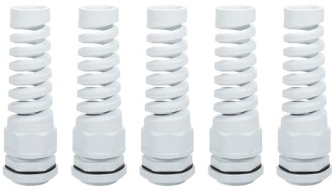 sourcing map 5Pcs Waterproof Cable Gland, PG21 Nylon Spiral Strain Pigtail Cord Joint with Gasket for 13-18mm Wire Thread Cable Fixing and Appliances, White