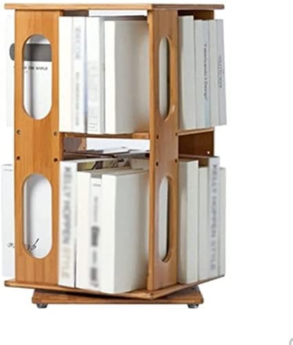 LXYAYY Bookshelf 360-Degree Rotating Bookshelf, Storage Display Cabinet, Bamboo Bookcase, Two-Layer Shelf for Home Office(Size:2-layer oval)