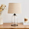 Sales Today Interiror Modern Clear Glass Bedside Table Lamp with Black Metal Detailing & Natural Faux Linen Cream Drum Shade