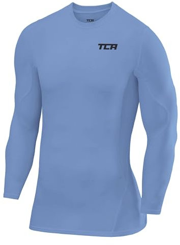 TCA Men's SuperThermal Compression Base Layer Top Long Sleeve Thermal Under Shirt - Ice Blue, XXL