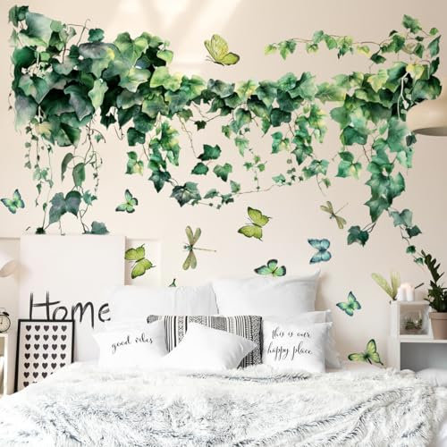HGDESIGN® Wandtattoo Wandaufkleber Grüne Blätter Pflanzen Blume Ranke Efeu Rebe Blumentopf Wandsticker Wanddeko für Wohnzimmer Schlafzimmer Flur Küche Leiste (C)