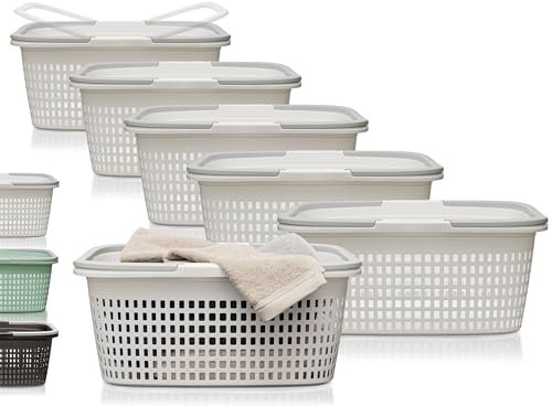 Hausfelder Wäschekorb 6er Set weiß 58x37x25cm, Wäschewanne und Korb, groß und stabil, Wäschekörbe Set 35 l (Weiss, 6 Körbe)