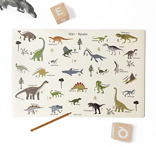 Schreibtischunterlage abwaschbar Dino ABC aus hochwertigem Vinyl (BPA-freier Kunststoff), 60 x 40 cm, Made in Germany