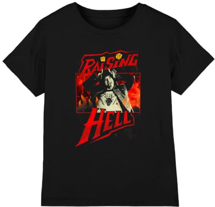 Stranger Things Eddie Munson Raising Hell Kids T Shirt, Black, 9-11