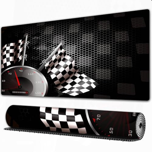 FEHWI Tappetino per mouse da gioco,grande,antiscivolo,impermeabile,con bordi cuciti,Auto da corsa nera e fantastica,per gaming,ufficio,casa,90×40 cm