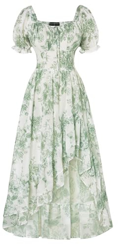 SCARLET DARKNESS Womens Summer Casual Maxi Dress UK Wedding Guest Milkmaid Long Dress Cocktail Party Beach Sundress for Ladies White Green Lines L