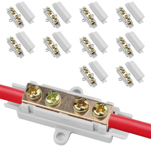 10 pezzi di connettori in ottone, doppia vite, filo antiurto, morsettiera per cavi, adatto per filo da 2,5 fino a 16 mm², blocco di serraggio 1000 V 100 A, alloggiamento in ABS
