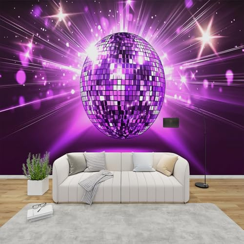 QEODAH 3D Tapete Disco Schlafzimmer, Fototapete Disco Party, Vliestapete Lila, Tapeten Wohnzimmer Muster, Retro 80er Hip Hop Musik Wand Deko Kinderzimmer, Wandtapete, Mustertapete Vlies 150x105 cm