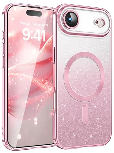 DUEDUE Glitzer Hülle für iPhone Air 6,5'' [Kompatibel mit Mag-Safe] Glitzer Handyhülle mit Kameraschutz, Magnetische Stoßfeste Schutzhülle Soft TPU für iPhone 17 Air Hülle, Rosa