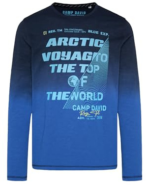 Camp David Herren Longsleeve Dip Dye mit Label Prints Flight Blue, XL