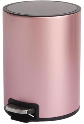 Rose Gold Stainless Steel Bathroom Pedal Bin – 6L Small Round Soft Close Rubbish Bin for Sanitary Waste in Bedroom Office Kitchen and Toilet with Removable Inner Bucket
