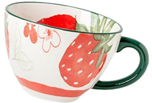 UKCOCO Tazza in Ceramica Fragola per Ufficio e Casa Grande Capacità Design Elegante con Liscio e Manico Comodo Mug Decorativo per Acqua e Caffè Colazione