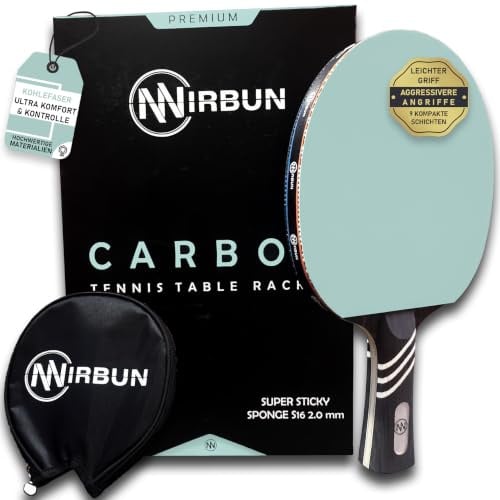 Nirbun – Professioneller Tischtennisschläger aus Carbonfaser | Tischtennisschläger mit hochresistentem Belag | Polarholz + Carbonfaser | Schutzhülle | Kontrolle, Power und Geschwindigkeit