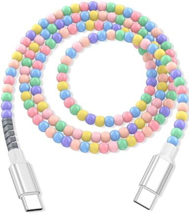 ACOCOBUY USB C to USB C Cable 1m Cute Beaded Phone Charger Cable Colorful | 60W PD Fast Charging Data Cord for iPhone 17 16 15 for iPad A16 for Samsung A17 A16 A37 A56 S26 for Pixel 10a 11 Girls Women