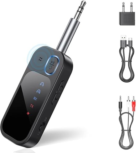 Adaptateur Bluetooth 5.4 pour Avion TV, 2 en 1 Transmetteur Récepteur pour Voiture Prise Aux 3.5 mm, Prend en Charge 2 Air-Pods, Répartiteur Bluetooth Emetteur pour Avion/TV/PC/Salle de Gym/Casque