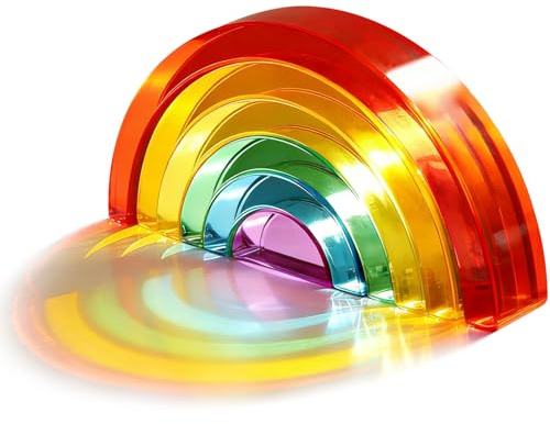 Mirthben 6-teiliges Regenbogen Acryl Bausteine Set | Transparente Lichtbausteine in 6 Bunt Farben, Stapeln, Farbenlernen und Sensorisches Spielzeug für Kinder