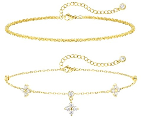 ZOERAY Bracelet Cheville Femme Argent 925 Or Imperméable Chaine de Cheville | 18K Doré Argent Chaîne Pieds avec Perlé Papillons Coeur Zircon,Multirang Réglable Chevillere Boho Bijoux d'été Plage Cadeaux