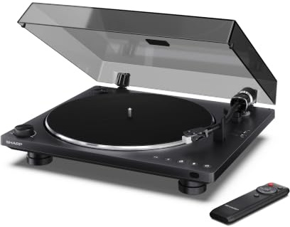 Sharp RP-TT95 vollautomatischer Plattenspieler mit Bluetooth 5.4 | Schallplattenspieler | USB-C-Recording | Audio-Technica Tonabnehmer | Staubschutzhaube | schwarzes ABS-Deck