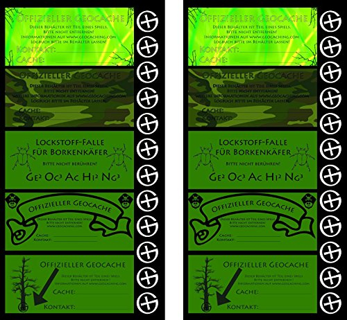 NEU - TOPANGEBOT !! 34 Geocaching Aufkleber 2 Bögen für Dosen, Filmdosen und PEtlinge - wasserfeste Vinylfolie
