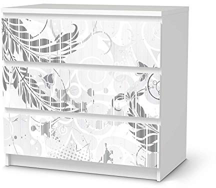 Klebe-Folie Möbel passend für IKEA Malm Kommode 3 Schubladen I Möbelfolie - Möbel-Folie Tattoo Sticker I Schöner Wohnen für Schlafzimmer und Wohnzimmer - Design: Florals Plain 2