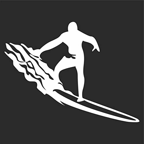 INDIGOS UG Auto Aufkleber Surfer Surfing Surf weiß - 119mmx88mm - Autoaufkleber - Tuning - Sticker - Heckscheibe - Fahrrad - Motorrad - UV beständig
