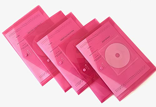 20x Rexel Ice Dokumententasche mit CD Fach, A4 quer, transparent pink, mit Druckknopf, Aktenhülle, Sichthülle
