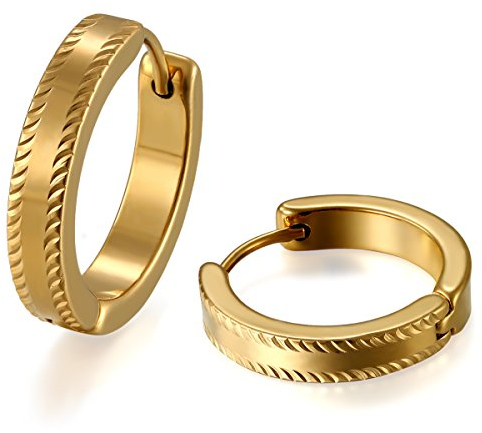 JewelryWe Schmuck Herren Damen Ohrringe, Autoreifen Design Poliert Creolen Ohrstecker Ohrschmuck, Edelstahl, Gold