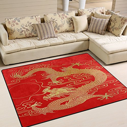 Use7 Doré Dragon Chinois Zone Tapis Tapis Tapis pour le salon Chambre à coucher, Tissu, multicolore, 203cm x 147.3cm(7 x 5 feet)