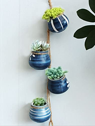 Xihaoer 4-Pot Bright Pastel Ceramic Hanging Flower Planter Set (Blu)