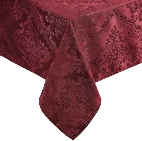 Elrene Damask Tablecloth, Polyester, Cranberry, 60 x 120