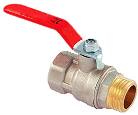 Kugelhahn 3/8 Rohr Zoll IG x AG DN10 Außengewinde x Innengewinde Anschlüsse Druck PN32 Bar aus Messing mit Stahl Hebel Griff rot Absperr Hahn Kugel Ventil Trinkwasser Druckluft Heizung Sanitär