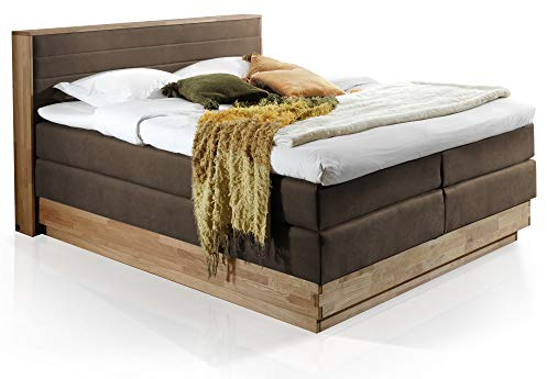 moebel-eins MENOTA Boxspringbett mit Bettkasten, massivem Holzrahmen und Bezug im Vintage Look