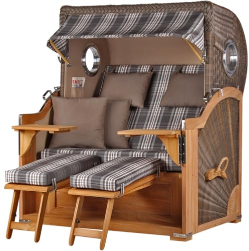 bene living Strandkorb-Set Königssee Teak Bullauge - PE grau - Modell 522 - Liftersystem