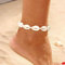 Yienate Bracelet de cheville Boho en coquillage naturel tricoté à la main pour l'été, la plage, les pieds nus, pour femmes et filles
