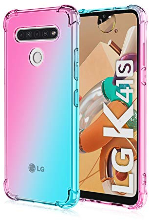 JIAFEI Hülle für LG K41S Gradient Color Handyhülle TPU Gradient Dünn Schutzhülle Anti-Fall Handytasche Handy Case Kompatibel mit LG K41S, Pink/Grün