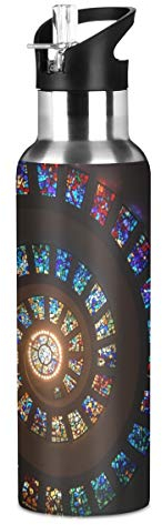LDIYEU Art Vortex Coloré Bouteille d'eau Isotherme Mug pour Emballage en Acier Inoxydable Isolé Water Bottle(600 ML)