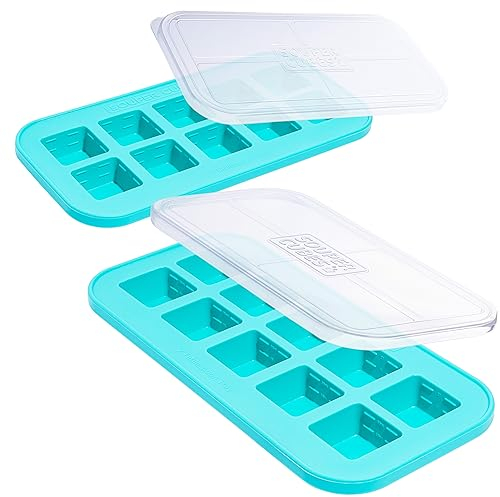 Souper Cubes 2 Tbsp (30mL) Silicone Freezer Tray with Lid - Perfect for Freezing Baby Food, Herbs, Minced Garlic, Juice, Butter and More, Baby Food Freezer Trays - Aqua – 2-Pack