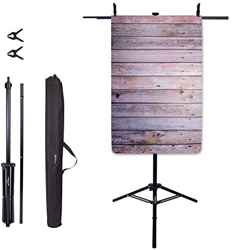 Lens-Aid Hintergrundhalter Fotostudio: Ausfahrbares Stativ mit Querträger für Fotohintergründe, 2 Klemmen, Backdrop Stand