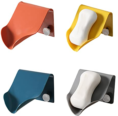 4 Pièces Porte Savon Auto Adhésif, Porte Savon pour Cuisine, Porte Savon pour la Douche, 4 Couleurs, Fixé au Mur, Conception Filtre en Entonnoir, pour Salle de Bain, Évier de Cuisine