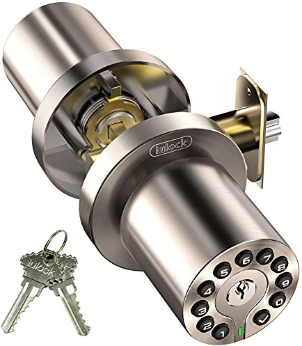 iulock Code-Türschloss, elektronischer Türknauf mit Tastatur und Schlüssel, automatische Verriegelung, 50 Codes, einfach zu bedienen und zu installieren für Büro/Lager/Schlafzimmer/Garage