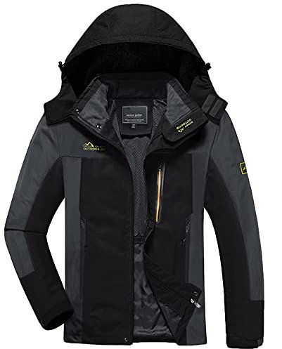 KEFITEVD Wanderjacke Herren Wasserdicht Winddicht Herrenjacke mit Zip-Taschen Sommer Softshelljacke Frühling Jacke Herren Übergangsjacke Männer Schwarz-Grau XL