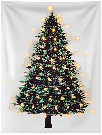 Eimilaly Christmas Tree Tapestry with Lights, Flannel Tapestry Wall Hanging Tapestries Gifts for Xmas Decor, Birthday and Room Decor etc, 60x40in/Warm White