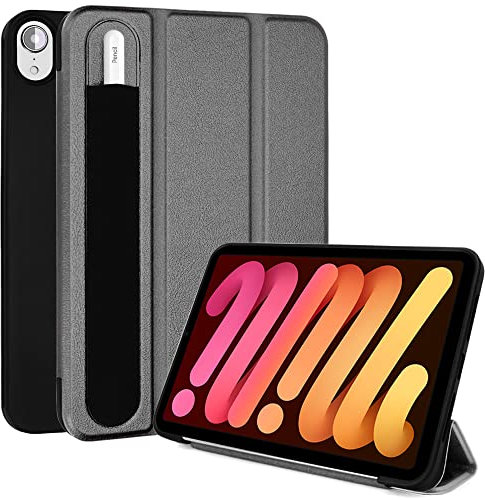 TECHGEAR iPad Mini 7 / Mini 6 (7th & 6th Generation) Smart Case [Pencil Holder] Slim FlipCase Tri-fold Stand Cover with Corner Protection [Auto Wake/Sleep] for iPad Mini 8.3 2024/2021 - Grey