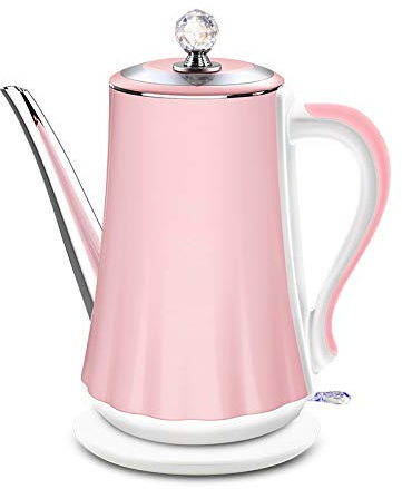 HODAGES Bouilloire Électrique Princesse Rose 1.4L Corps Double Couche Bouilloire Électrique Anti-Chaud en Acier Inoxydable 304